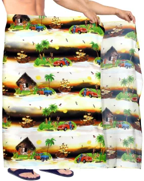 La Leela Men's Hawaiian Beach Wrap Sheer Sarong Swimming Bathing Suit Towel Beachwear Swim Pareo Cover up Long 72"X42"  Black 908586