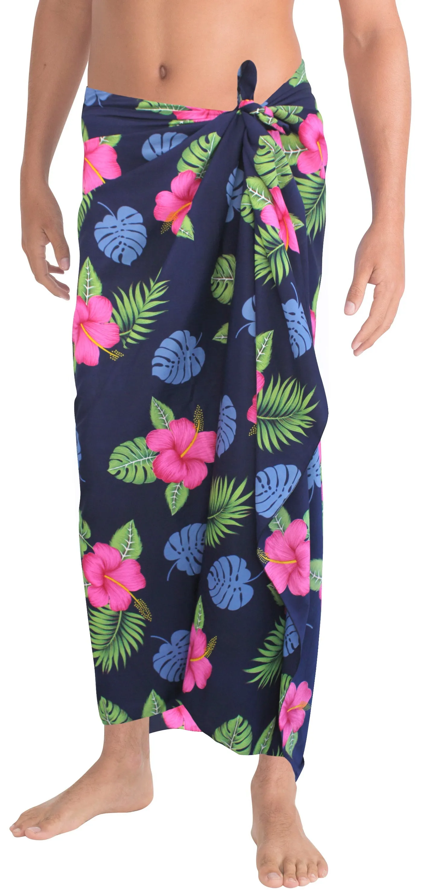La Leela Men's Hawaiian Beach Wrap Sheer Sarong Swimming Bathing Suit Towel Beachwear Swim Pareo Cover up Long 72"X42"  Blue 129393
