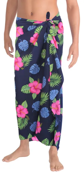 La Leela Men's Hawaiian Beach Wrap Sheer Sarong Swimming Bathing Suit Towel Beachwear Swim Pareo Cover up Long 72"X42"  Blue 129393