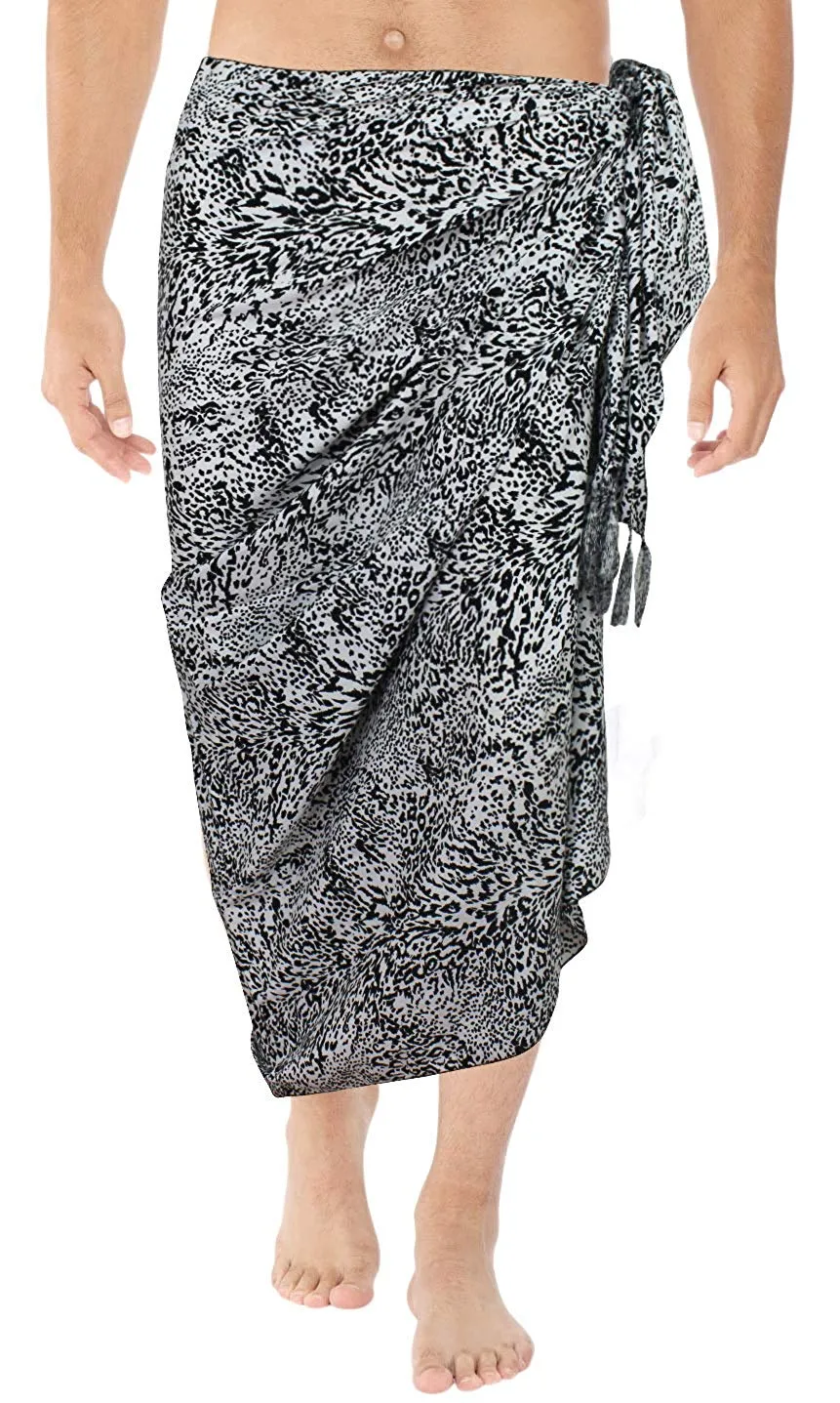 LA LEELA Soft Light Printed Cover Up Hawaiian Mens Wrap Beach 72"X42" Black_6296