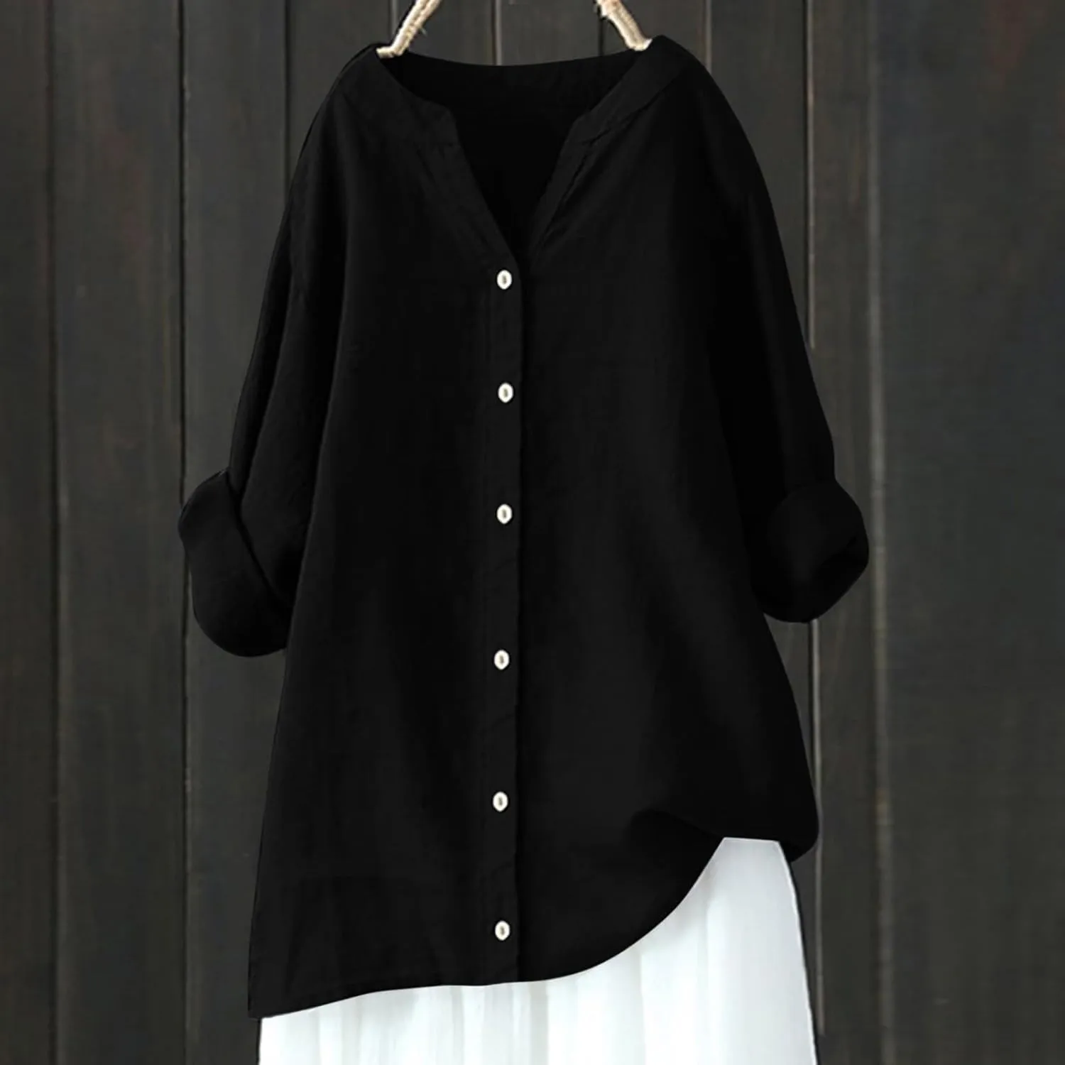 Linen Button Down Shirt Women Cap Sleeve Bell Sleeve Round Collar Work Office Shirt Blouse