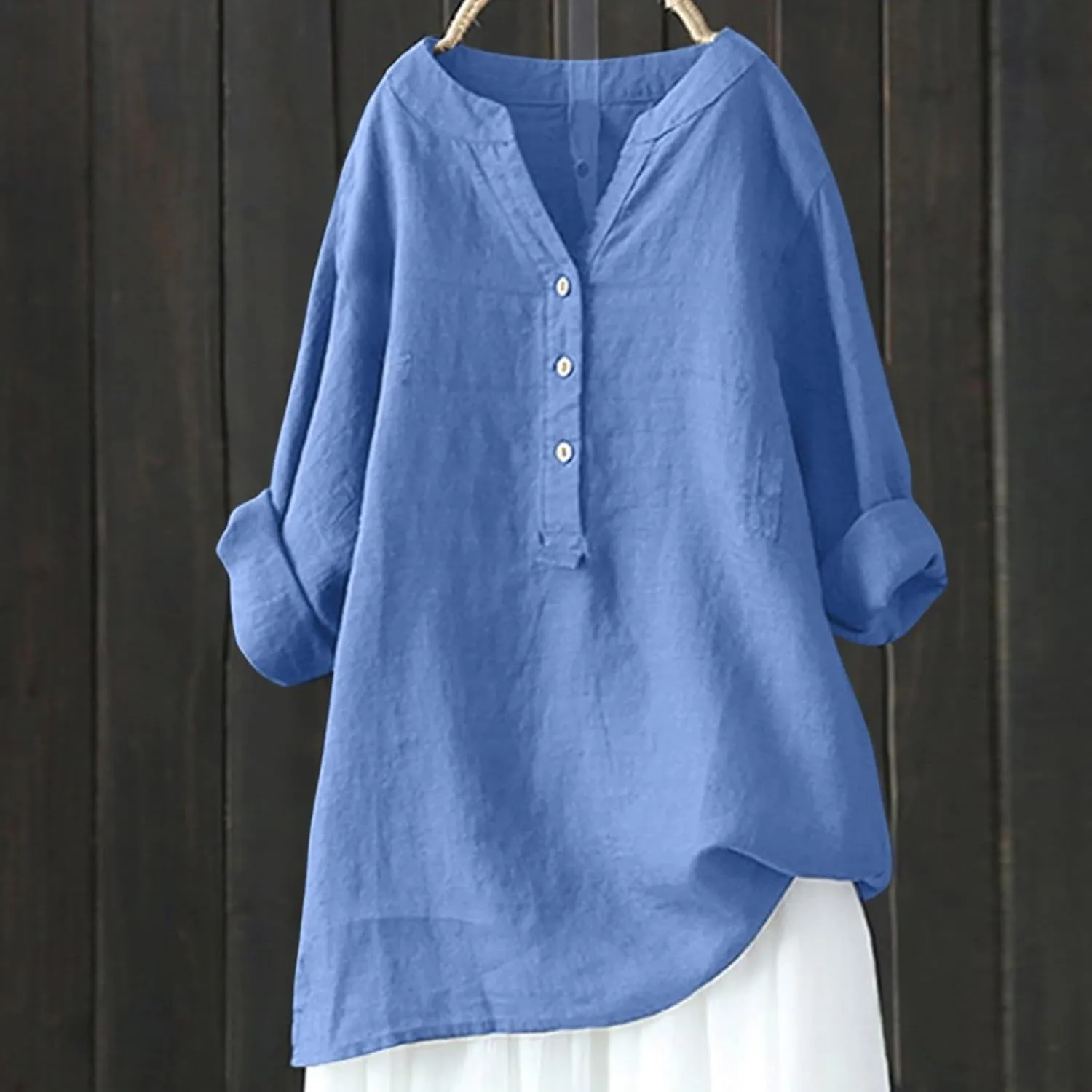 Linen Button Down Shirt Women Cap Sleeve Bell Sleeve Round Collar Work Office Shirt Blouse