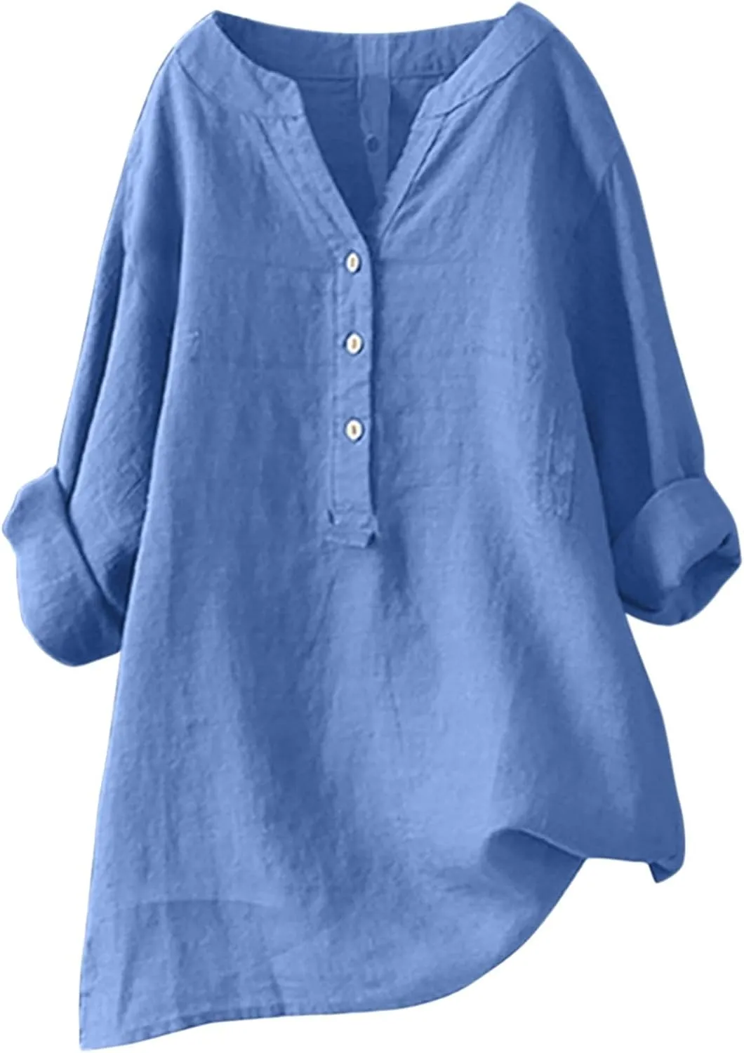 Linen Button Down Shirt Women Cap Sleeve Bell Sleeve Round Collar Work Office Shirt Blouse