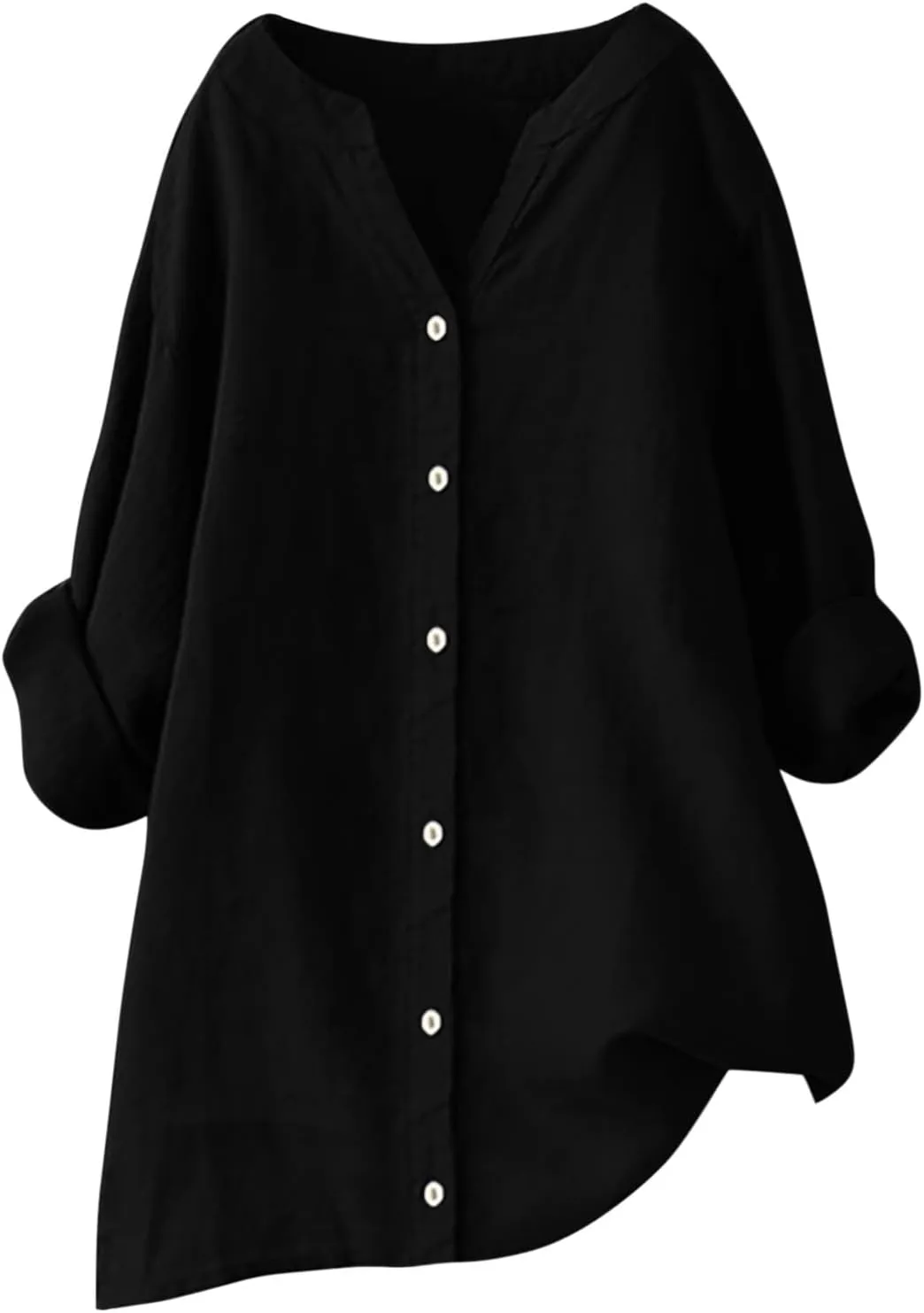 Linen Button Down Shirt Women Cap Sleeve Bell Sleeve Round Collar Work Office Shirt Blouse