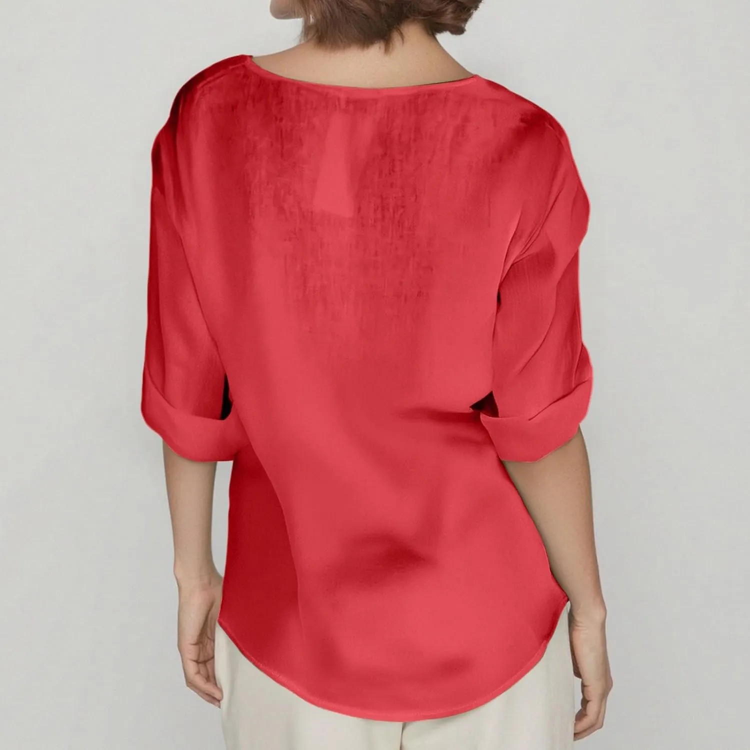 Linen Shirts for Women Button Down V Neck Solid Color 3/4 Sleeves Tops Casual Loose Fit 2025 Summer Fashion Blouses