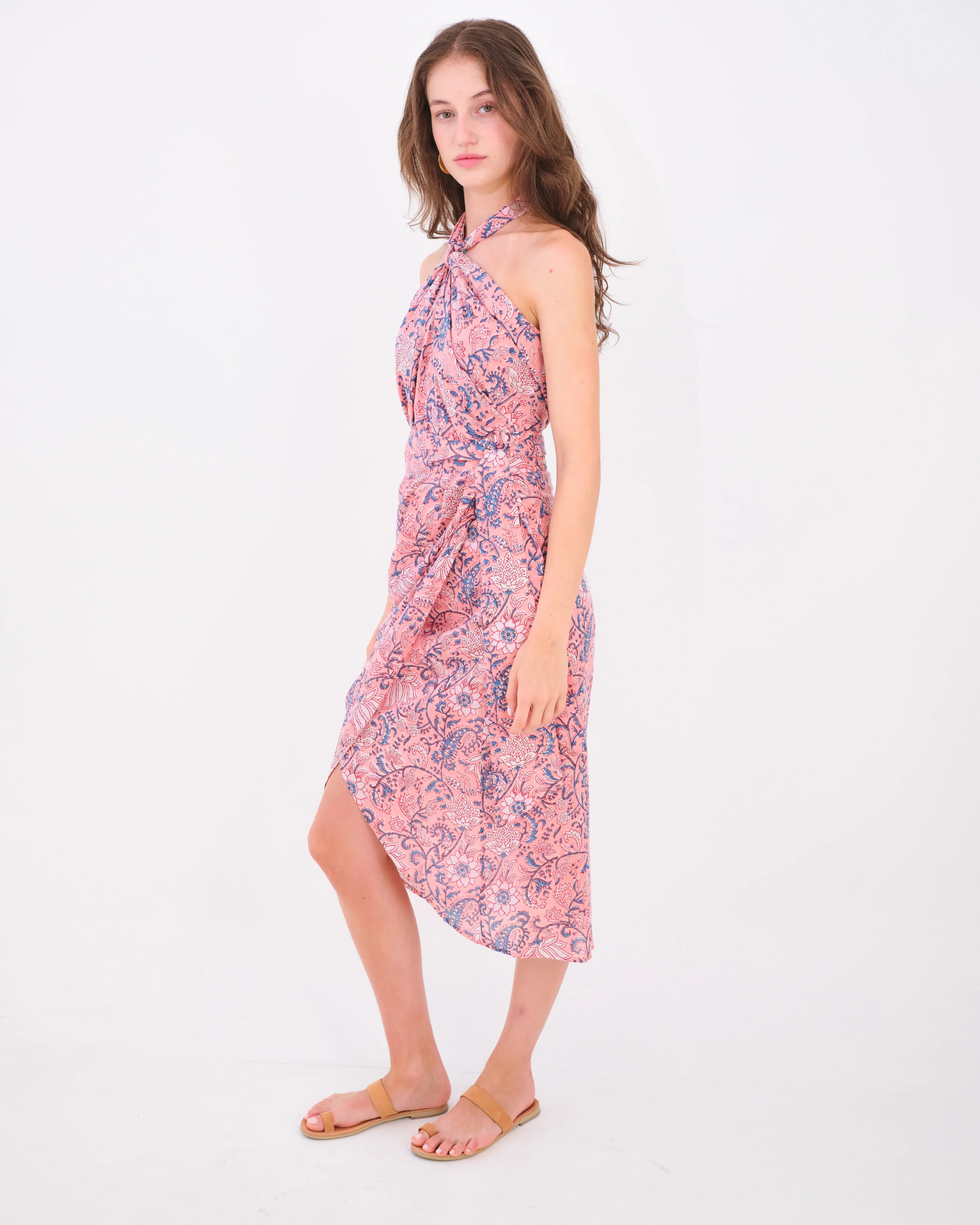 Mai Sarong Skirt - Pink-Blue Floral by Desert Queen