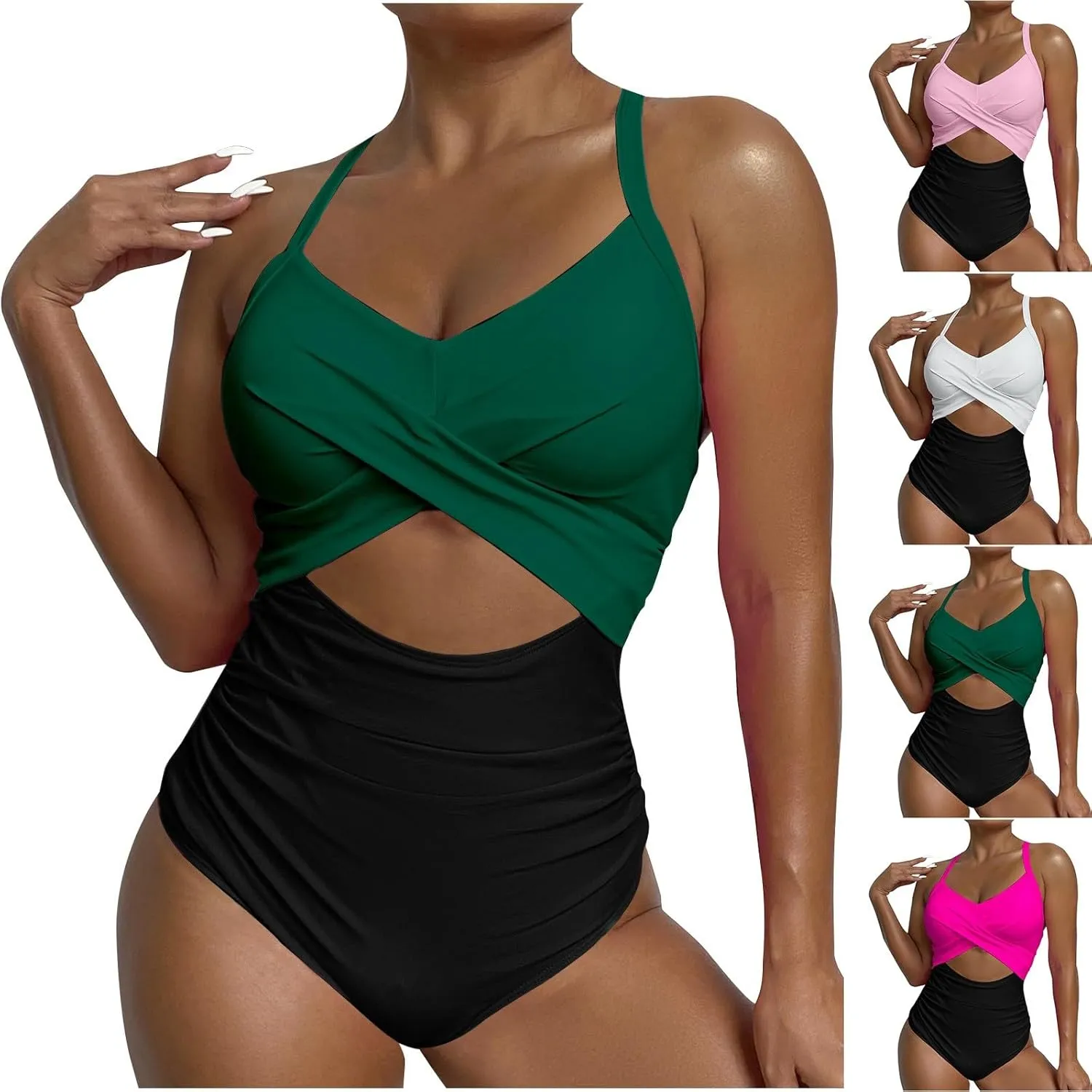 maisdgop One Piece Swimsuit Women Tummy Control High Waisted Bathing Suit Sexy Backless Swimsuits Wrap Tie 1 Piece Swimwear