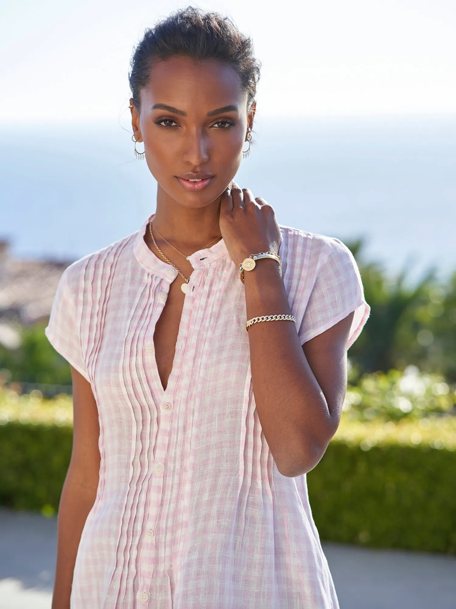 Marnita Cap Sleeve Check Linen Shirt