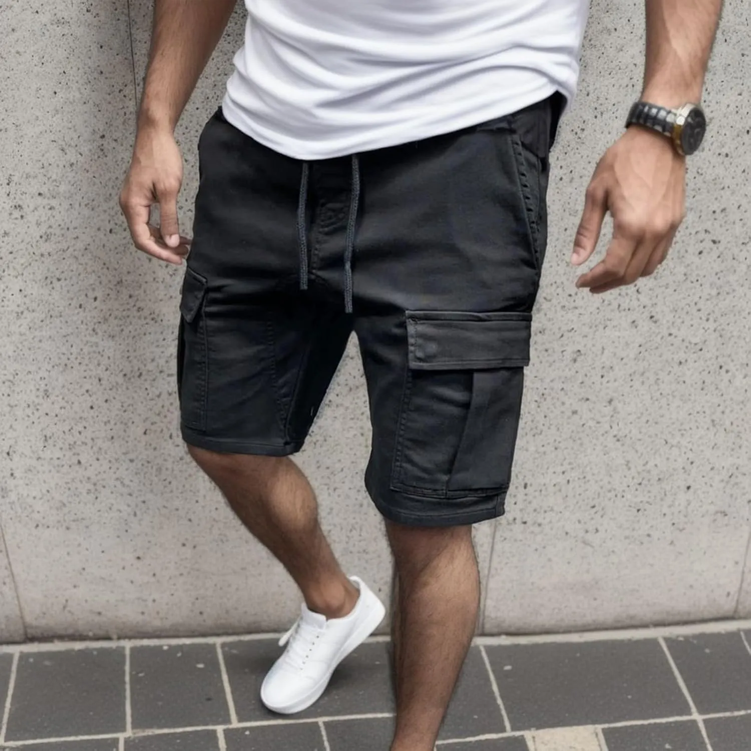 Mens Casual Shorts - Cotton Drawstring Summer Beach Stretch Twill Chino Golf Shorts Classic Shorts Casual Shorts