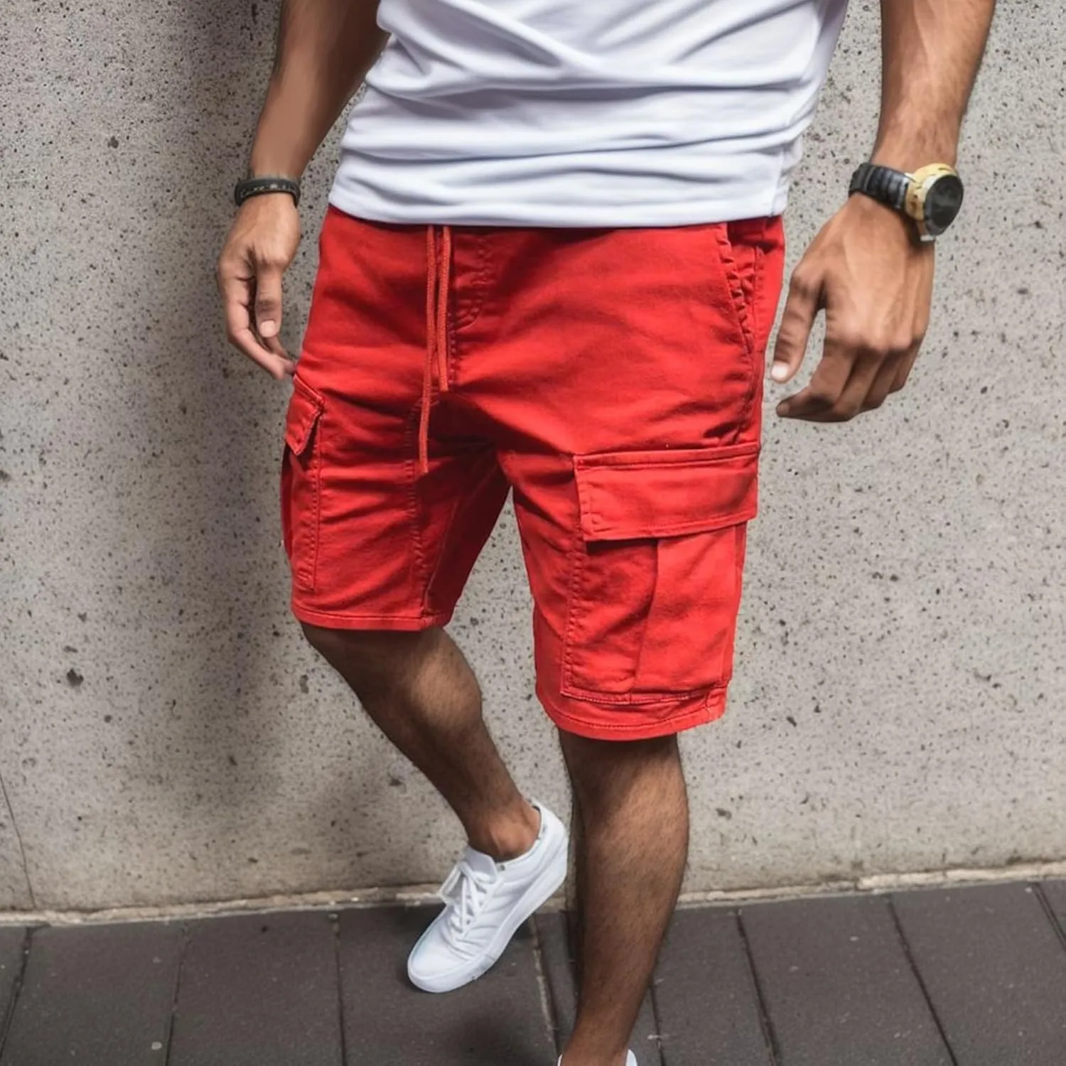 Mens Casual Shorts - Cotton Drawstring Summer Beach Stretch Twill Chino Golf Shorts Classic Shorts Casual Shorts