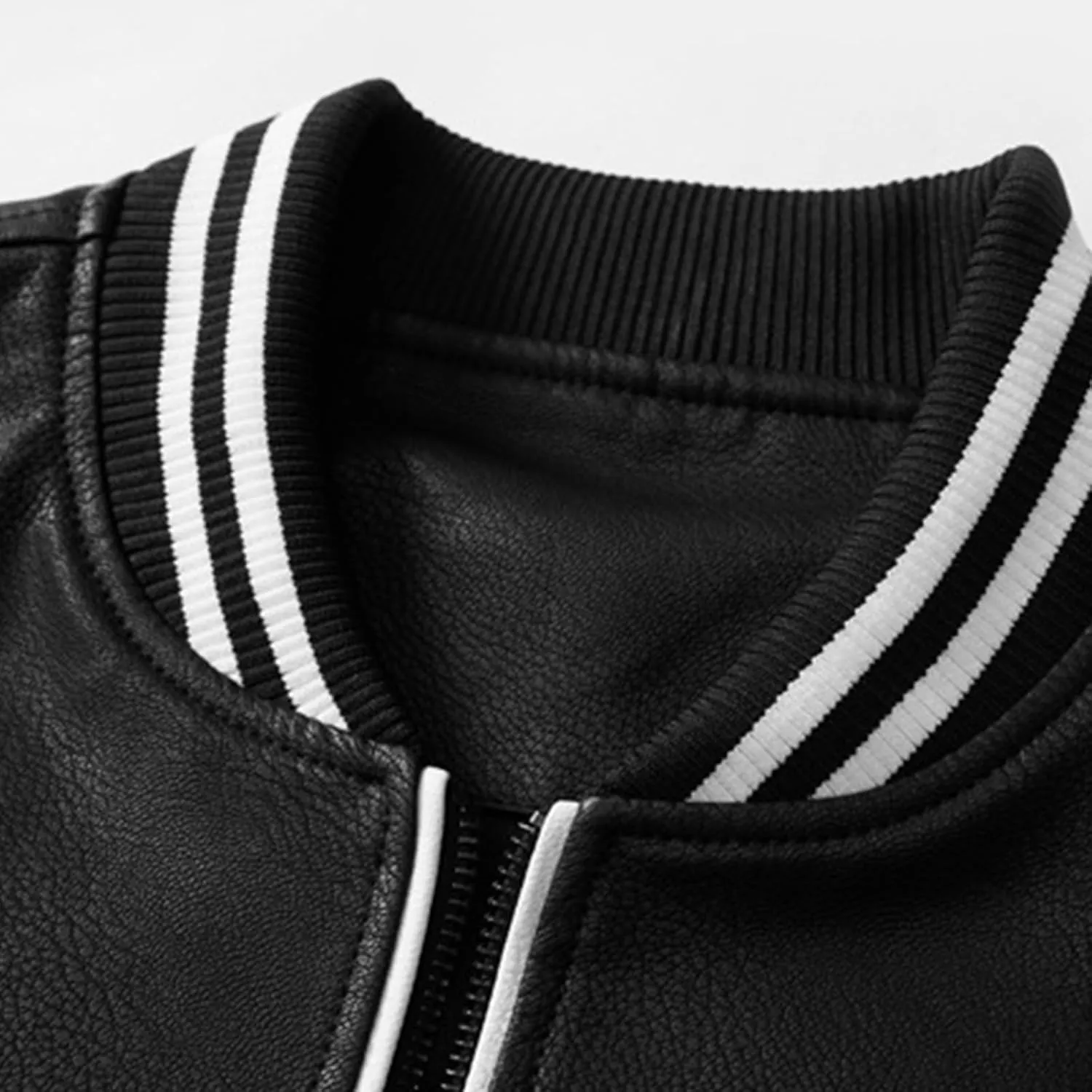 Mens Motorcycle Jacket Full Zip Stand Collar Leather Jacket Spring Fall Trendy Color Block Motor Biker Winter Jackets