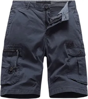 Mens Shorts Casual Men's Cotton Flat Shorts Classic-Fit Golf Shorts Casual Hiking Cargo Shorts with Zipper Pockets