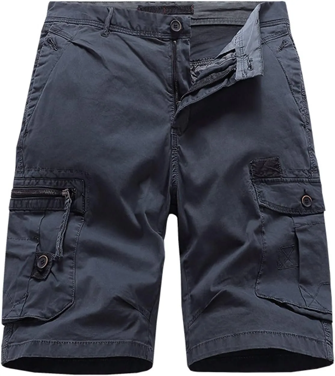 Mens Shorts Casual Men's Cotton Flat Shorts Classic-Fit Golf Shorts Casual Hiking Cargo Shorts with Zipper Pockets