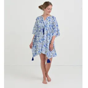 Mila Floral Blue Short Caftan Coverup