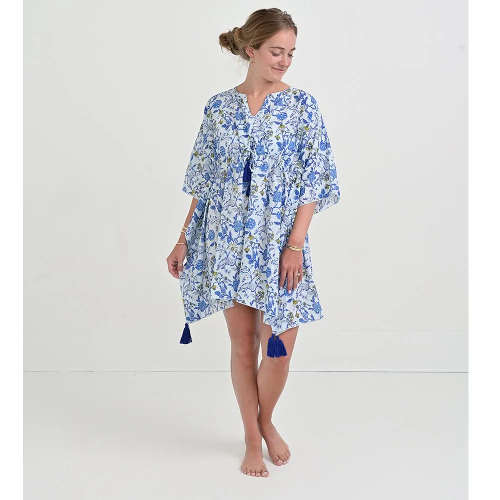 Mila Floral Blue Short Caftan Coverup
