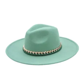 Mint Fedora Hat with Satin Wrap Chain Accent