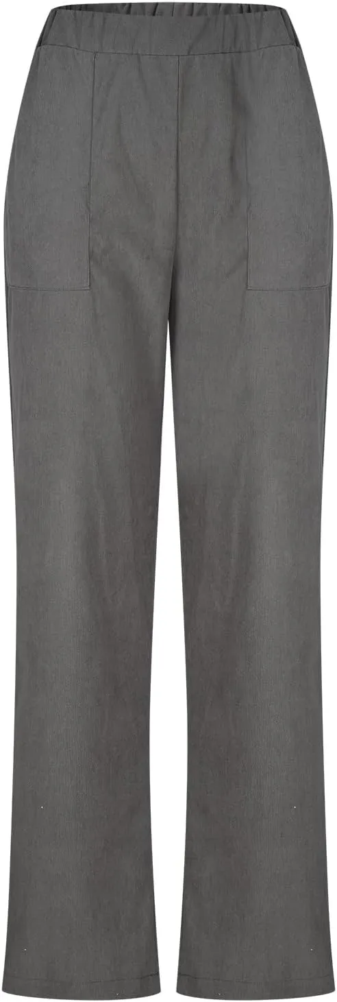 NATHGAM Corduroy Pants Womens Elastic High Waisted Pants Baggy Stretchy Straight Leg Pants Solid Comfy Trousers with Pockets