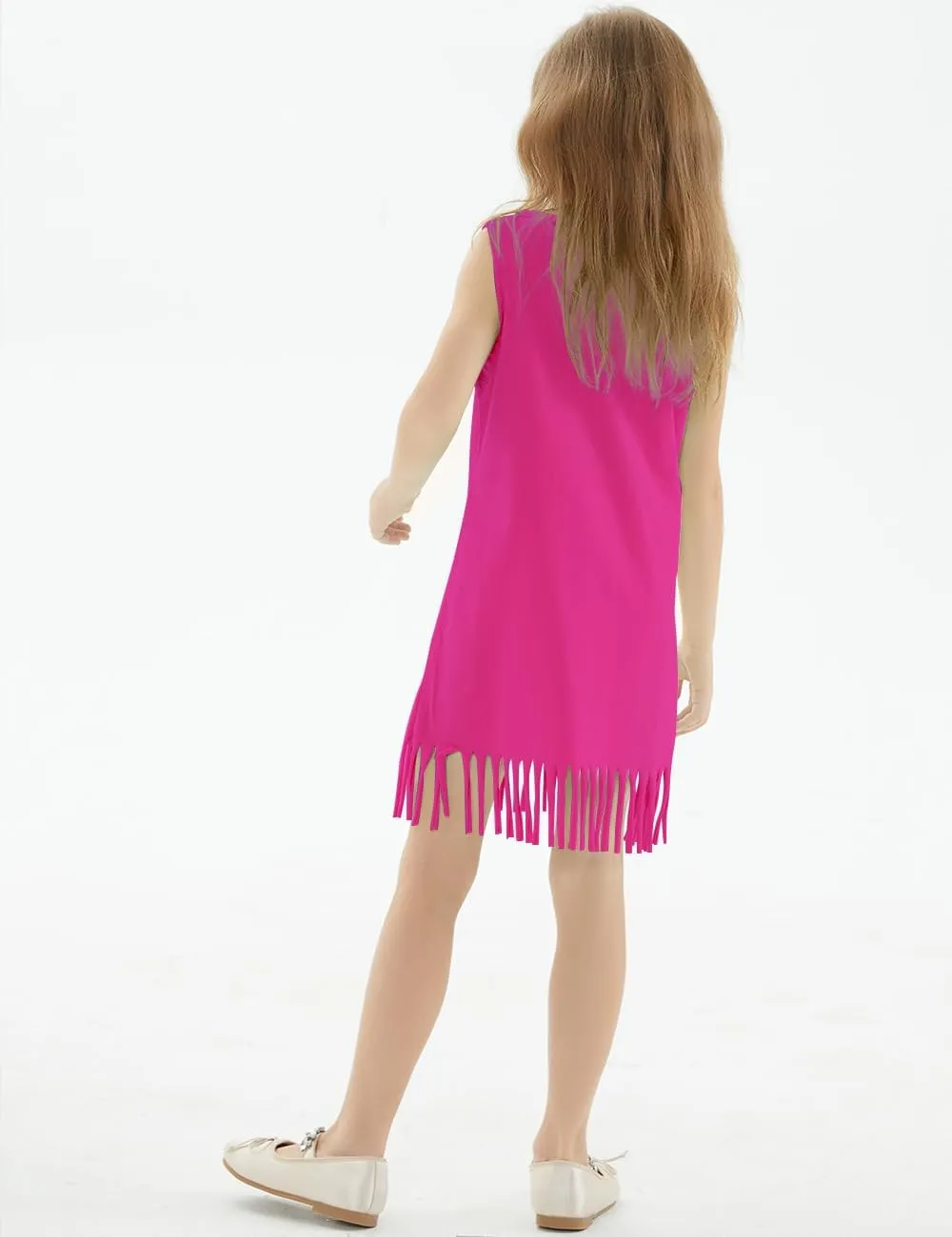 Noomelfish Girls Sleeveless Fringe Dress Cotton Summer Casual Sundress (3-12 Years)