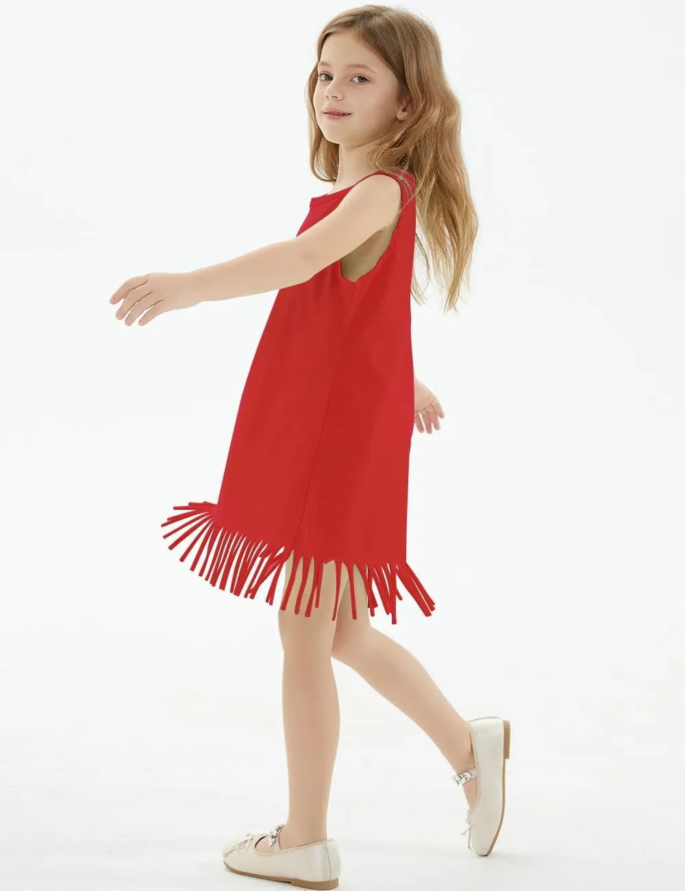 Noomelfish Girls Sleeveless Fringe Dress Cotton Summer Casual Sundress (3-12 Years)