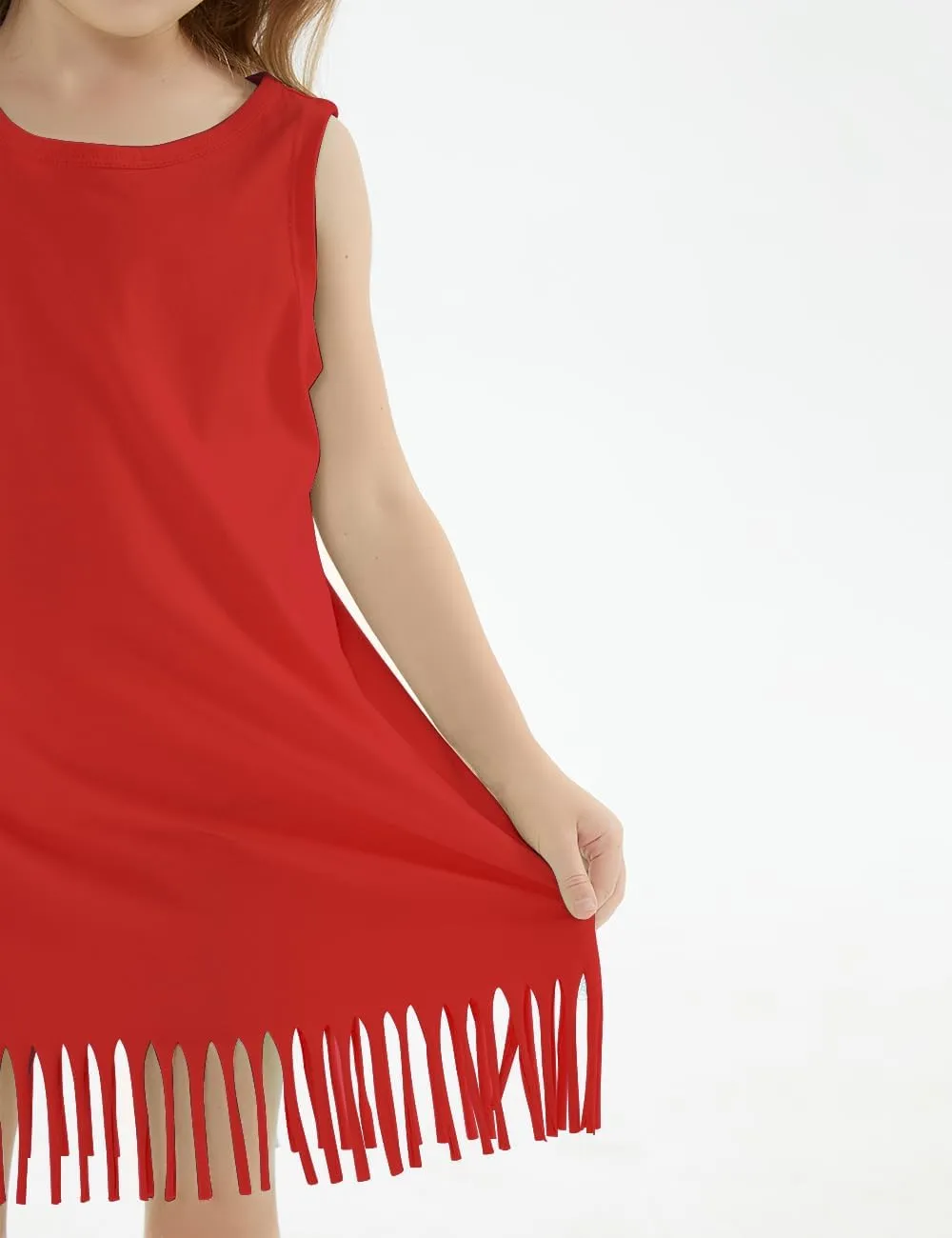 Noomelfish Girls Sleeveless Fringe Dress Cotton Summer Casual Sundress (3-12 Years)