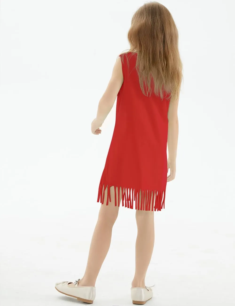 Noomelfish Girls Sleeveless Fringe Dress Cotton Summer Casual Sundress (3-12 Years)