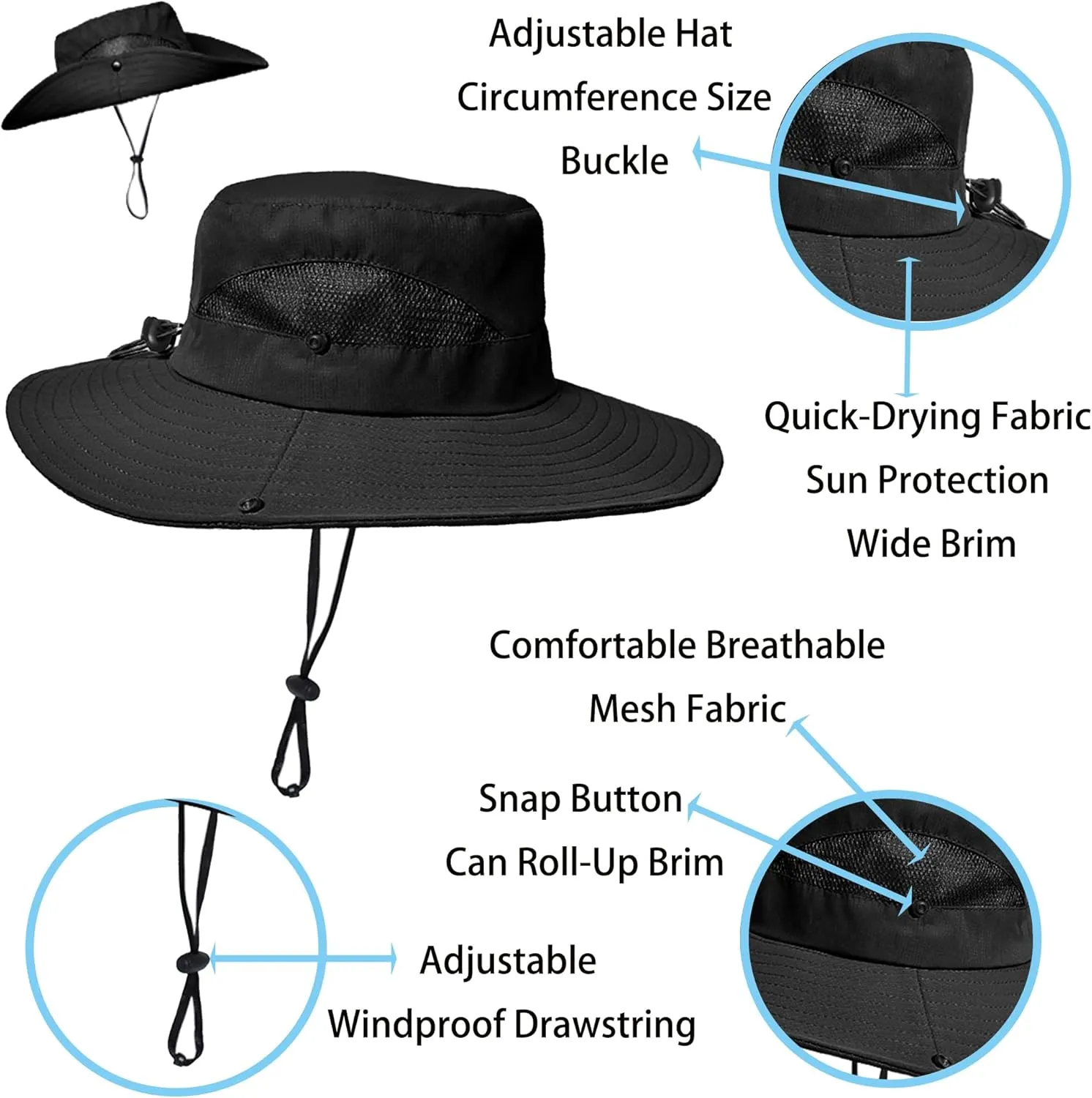 Outdoor Wide-Brim Sun Hat Men Women Sun Protection with Breathable Mesh - Bucket Hat for Fishing, Beach, Hiking, and Travel