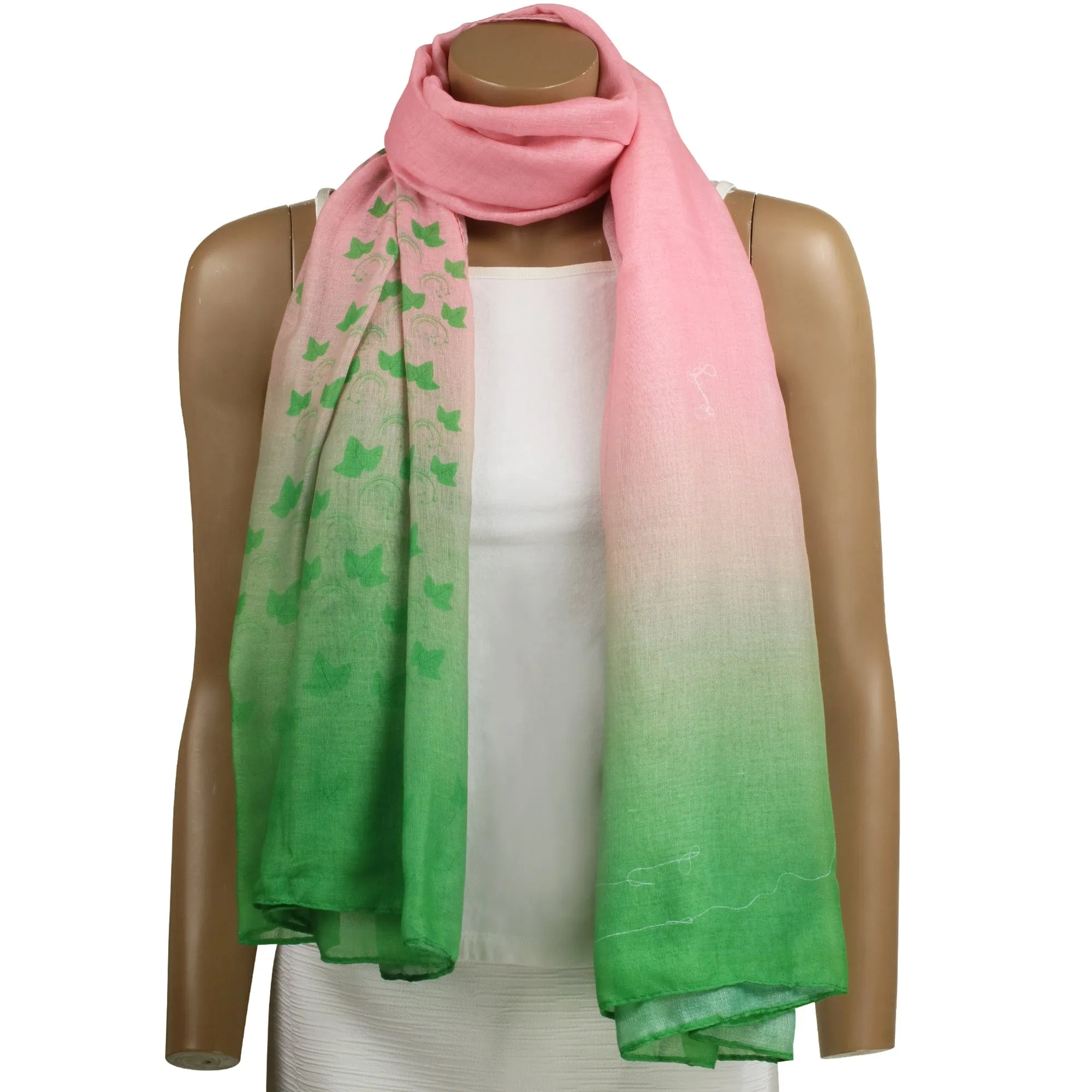 Oversized Pink and Green Ivy Ombre Scarf