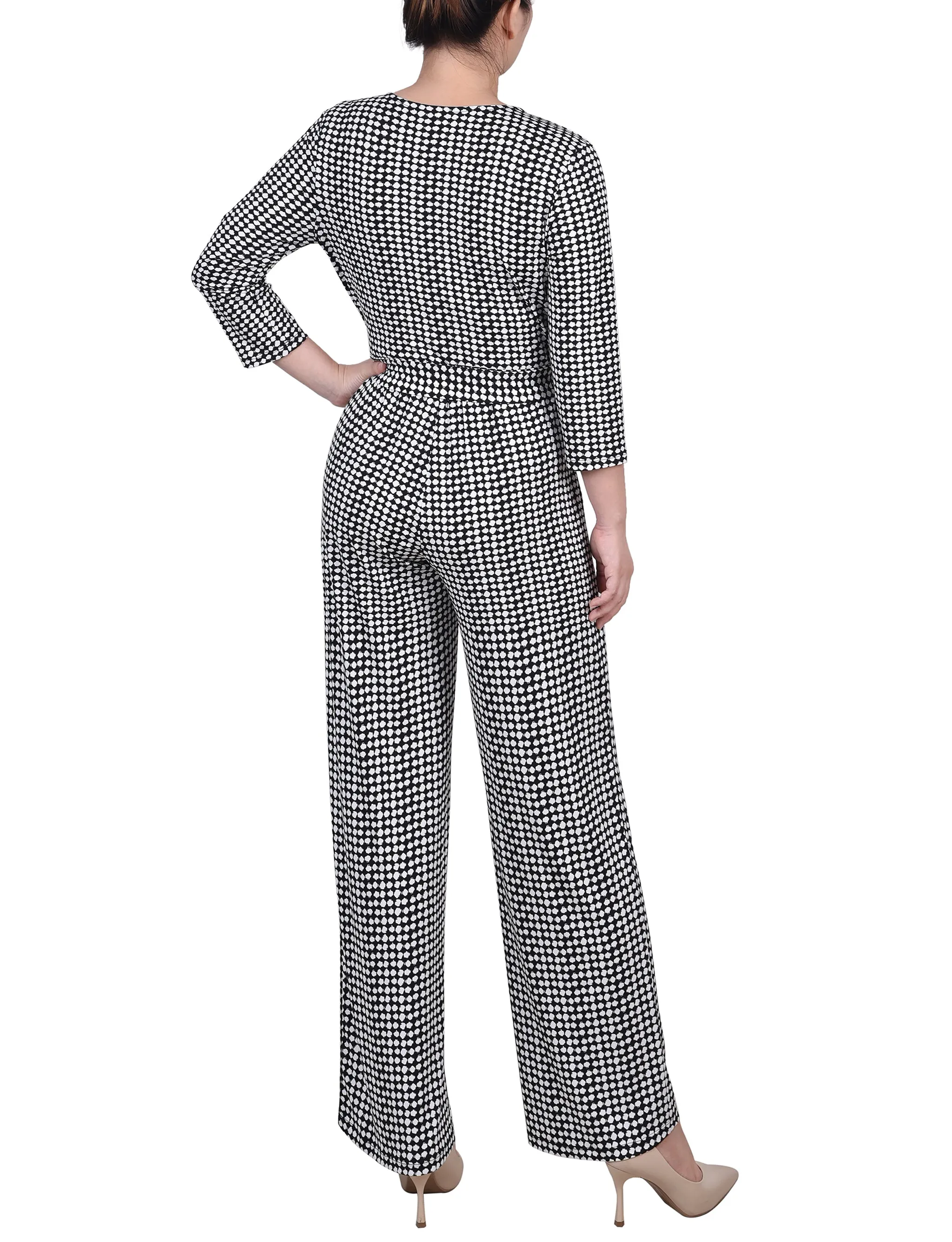 Petite 3/4 Sleeve Belted Jumpsuit