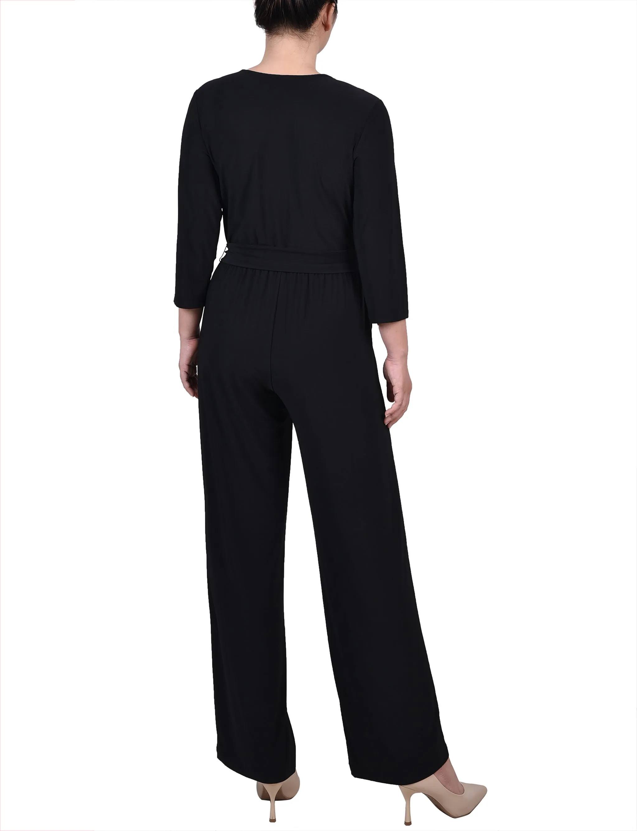 Petite 3/4 Sleeve Belted Jumpsuit