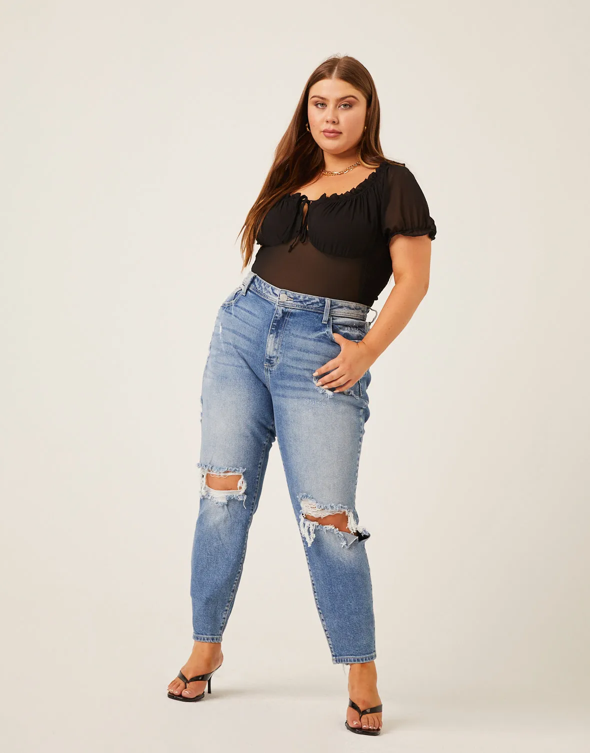 Plus Size Chiffon Smocked Back Blouse