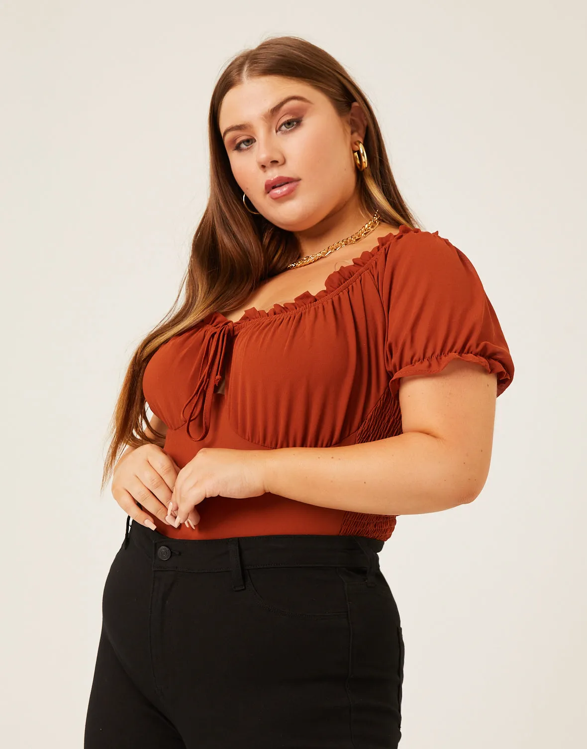 Plus Size Chiffon Smocked Back Blouse