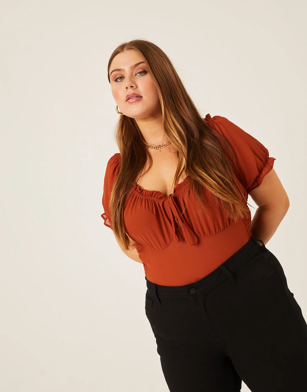 Plus Size Chiffon Smocked Back Blouse