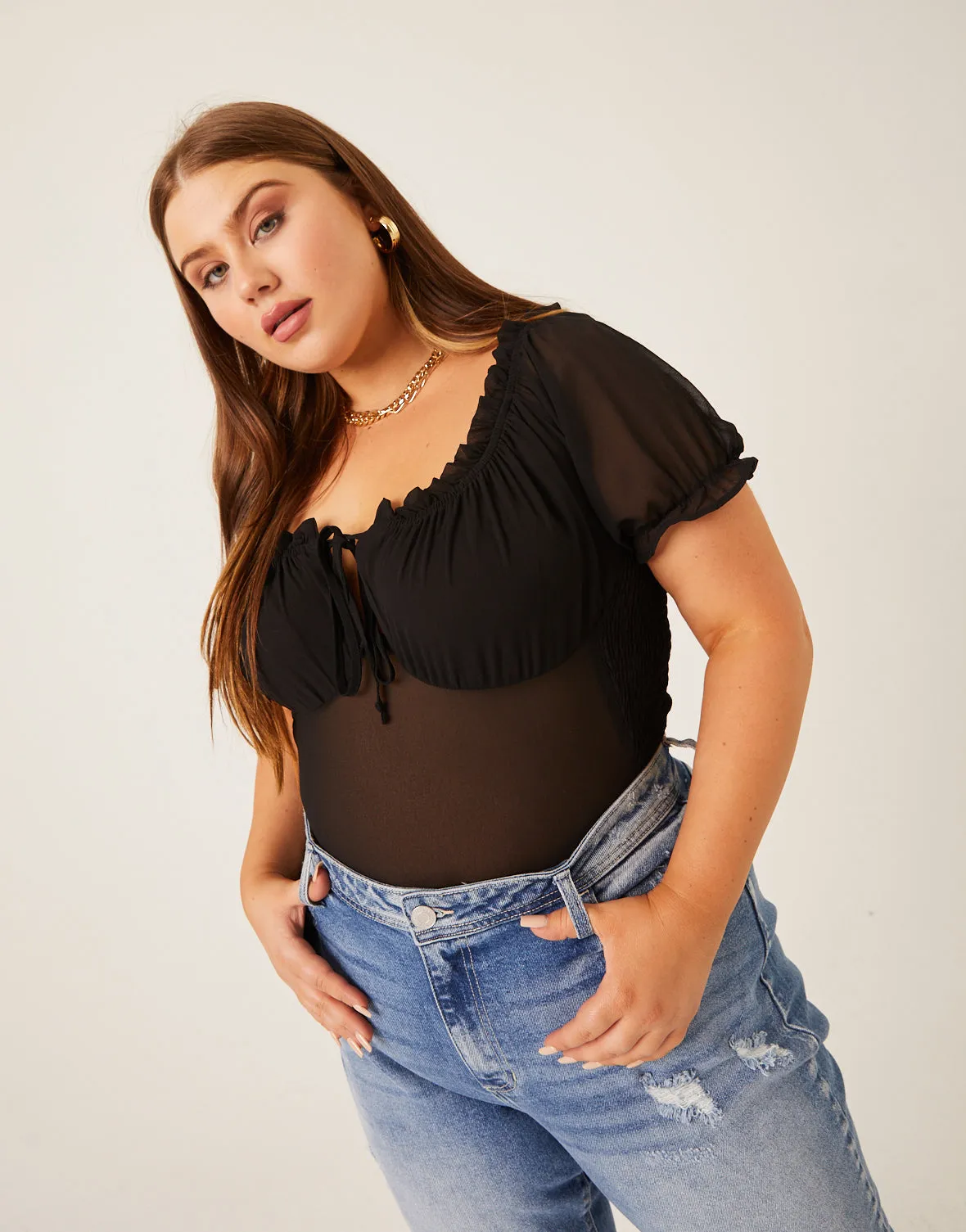 Plus Size Chiffon Smocked Back Blouse