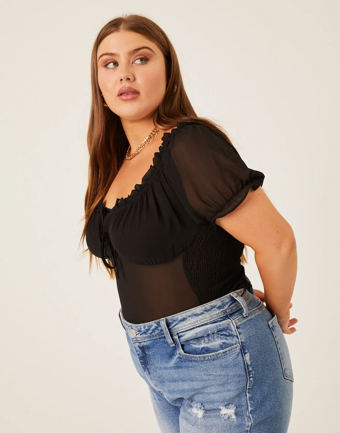 Plus Size Chiffon Smocked Back Blouse