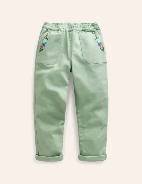 Pull-on Trouser-Aloe Green Embroidery
