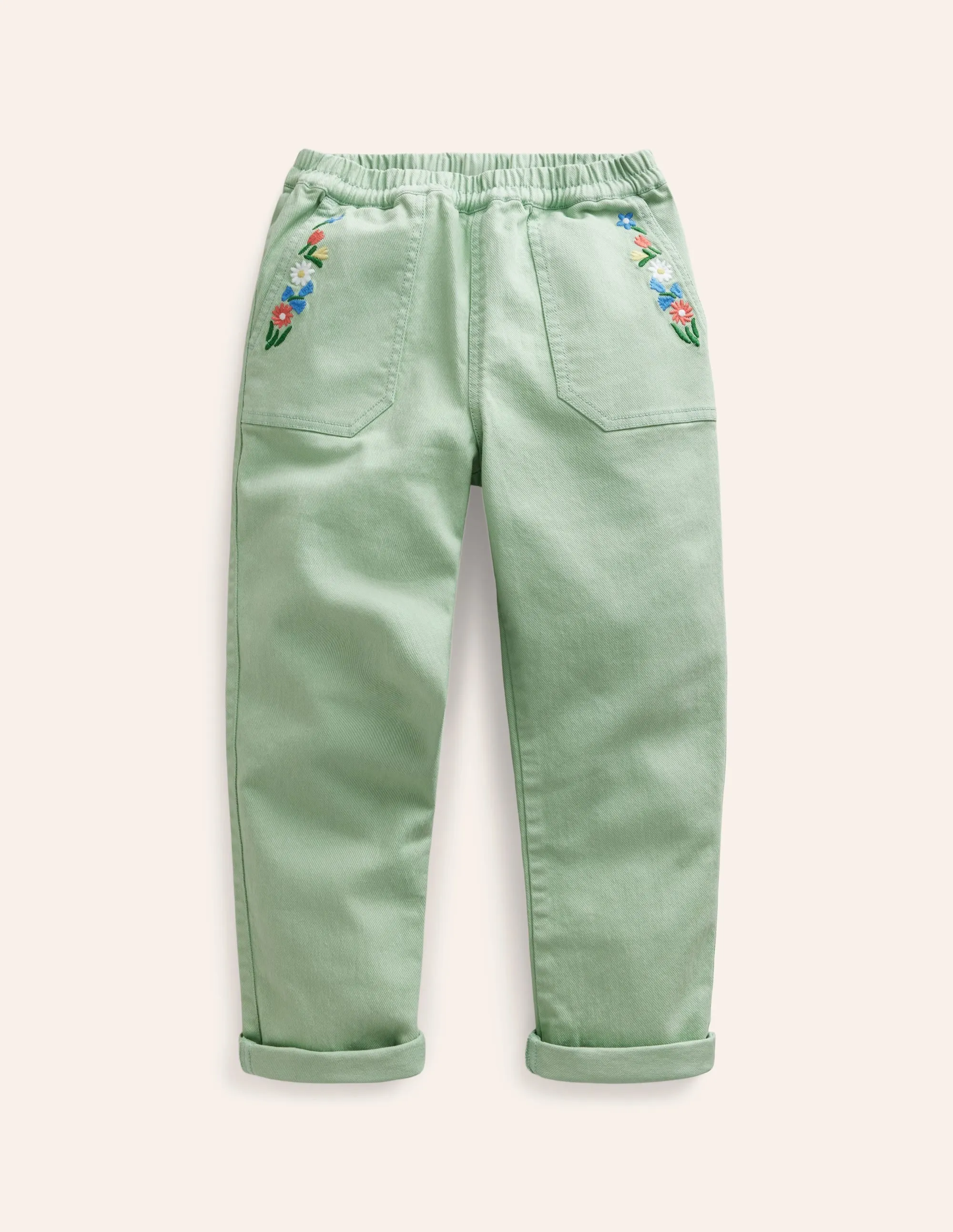 Pull-on Trouser-Aloe Green Embroidery