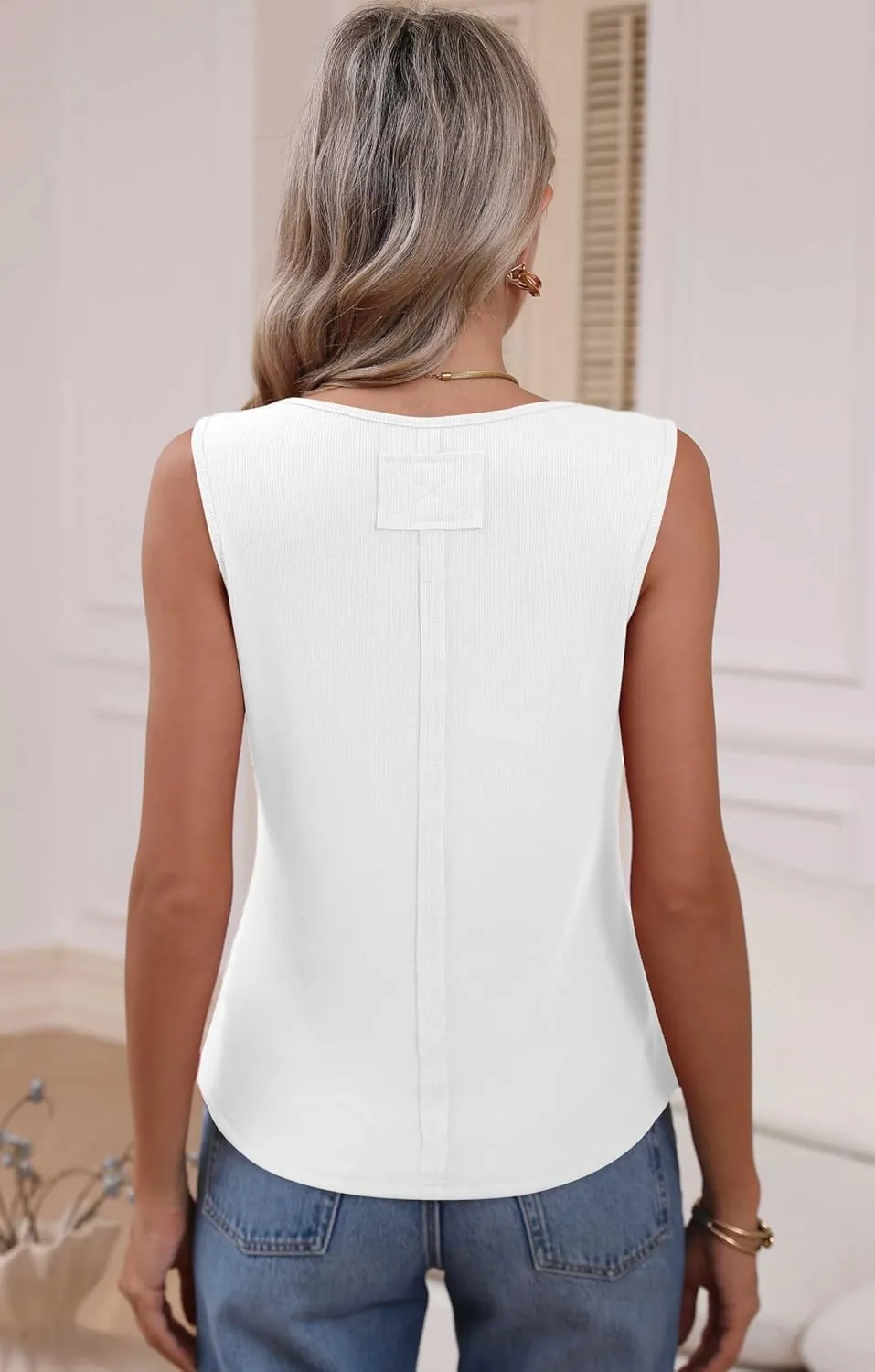 QUEZHU Women's Square Neck Sleeveless Slim-Fit Tank Ribbed Summer Solid Color Basic Tight Tank Tops