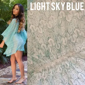 Quick ship Light Sky blue crochet lace butterfly Cover Up
