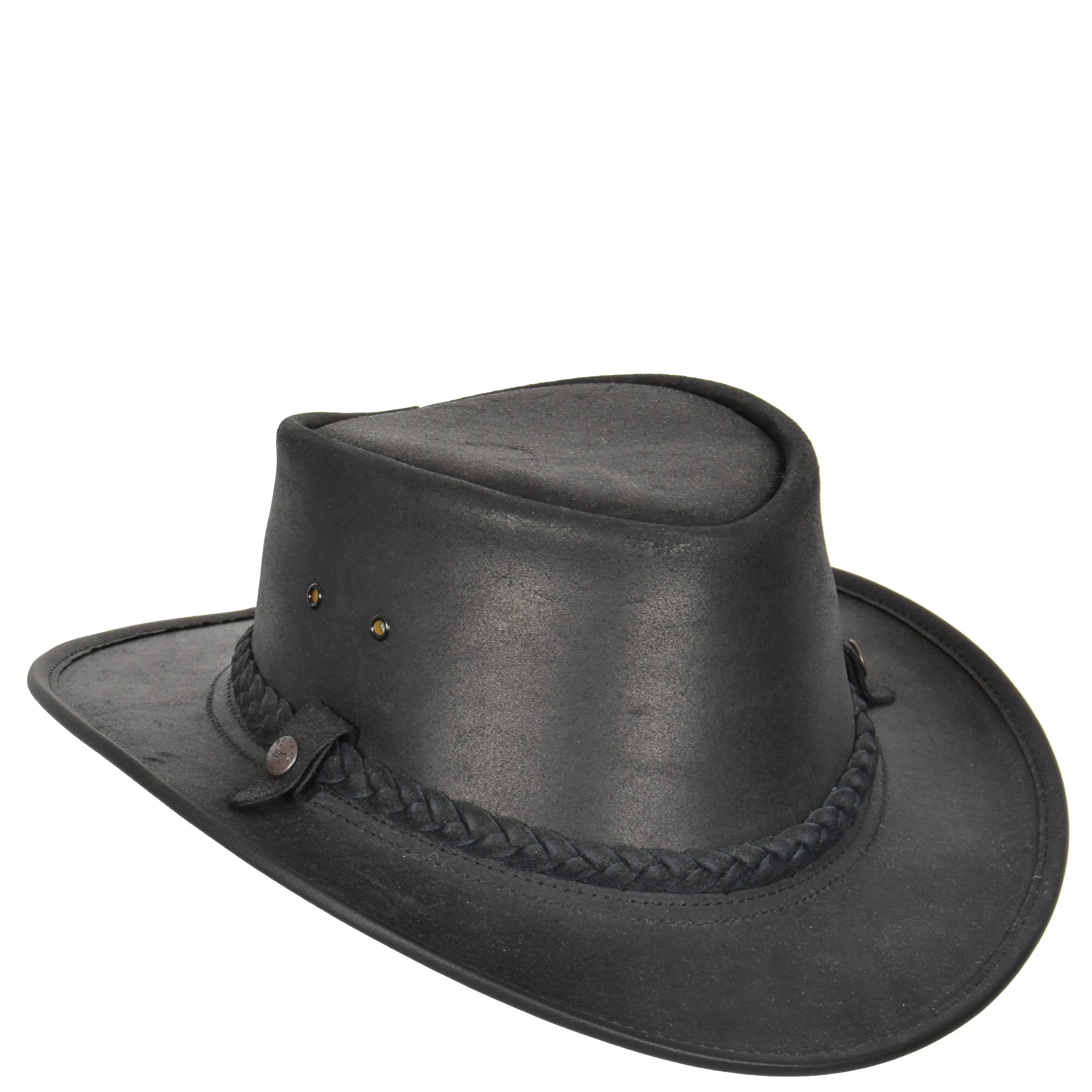 Real Leather Handmade Stylish Cowboy Australian Bush Hat Black