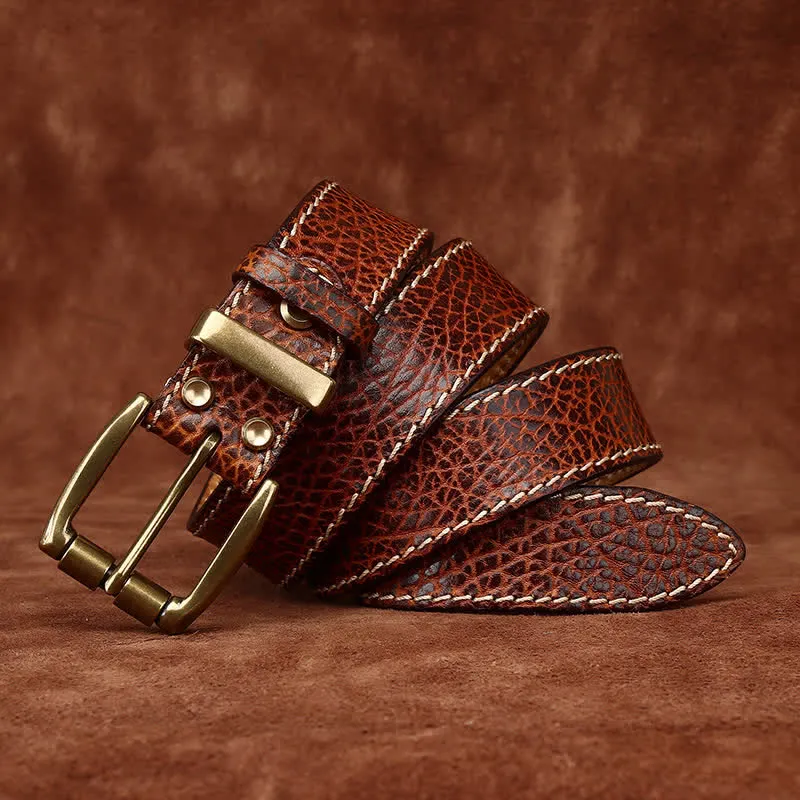 Retro Bison Skin Embossed Rugged Leather Belt