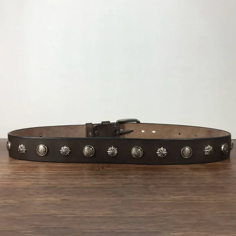 Retro Metal Rivet Studded Casual Jeans Leather Belt