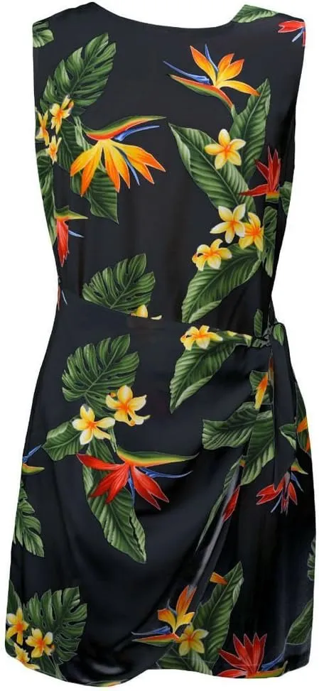 RJC Women's Pristine Paradise Short Hawaiian Mock Wrap Sarong Rayon Dress