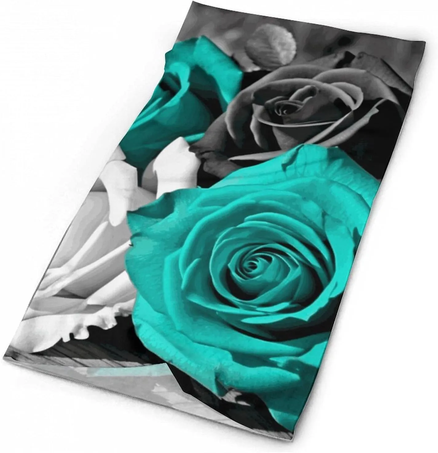 Scarf for Men Women Black White Teal Gray Rose Flowers Neck Gaiter Breathable Bandana Warmer Balaclava Windproof Face Mask Sun Protection Headwear Head Wrap for Skiing Hiking Cycling