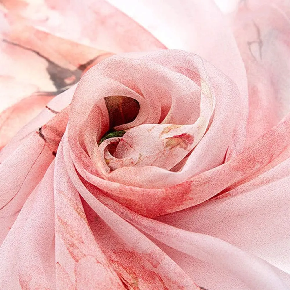 Scarf, Square Large Neck Scarf Lightweight Silk Scarf Ladies Digital Printed Silk Scarf Breathable Chiffon Shawl Soft Lightweight (Pink 175x110CM)