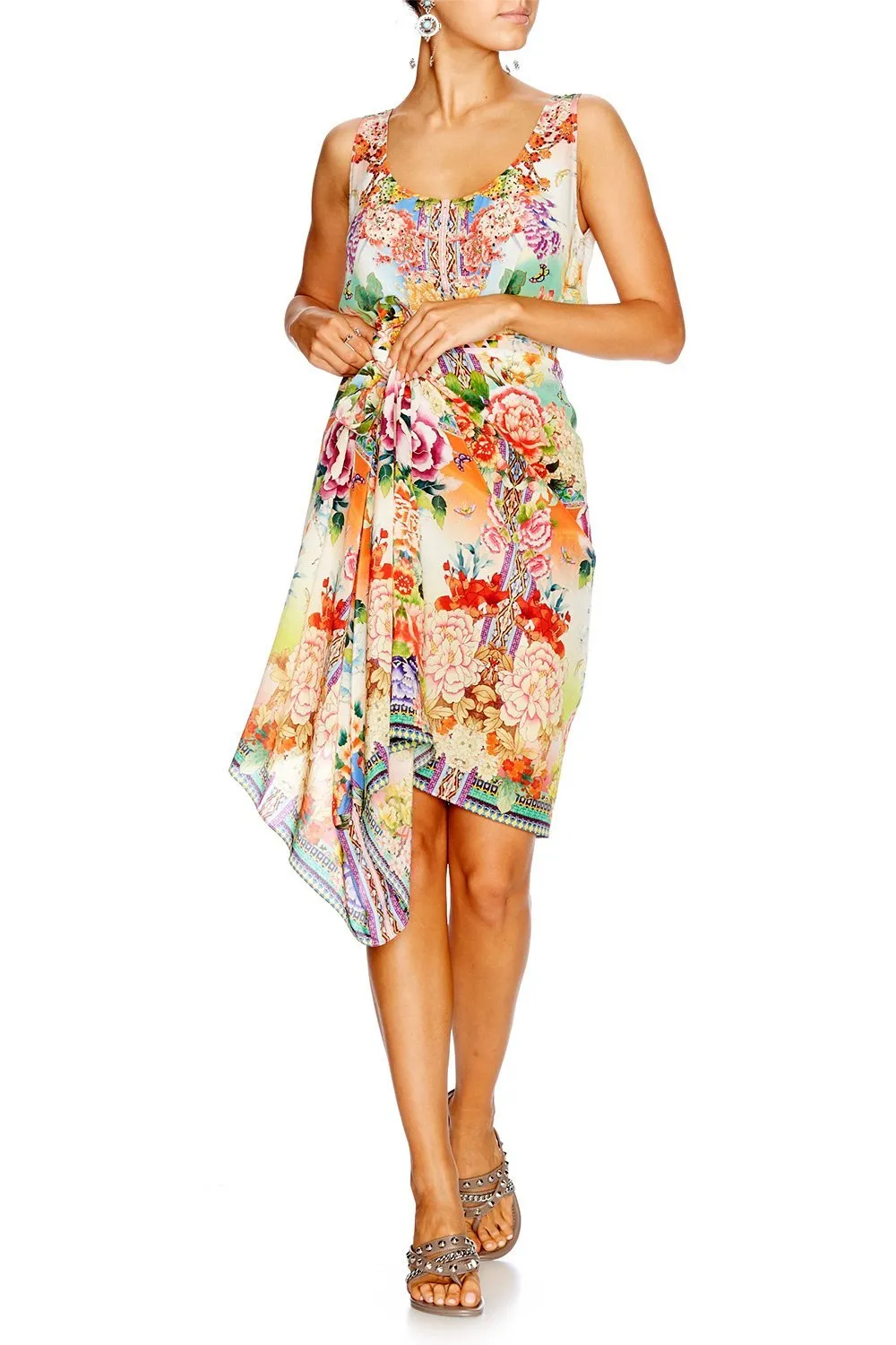 SHORT ROUND NECK KAFTAN FLOWER HOUR