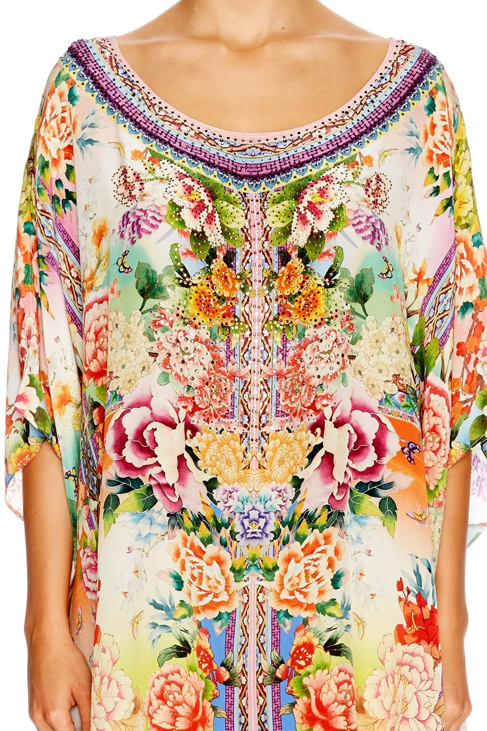 SHORT ROUND NECK KAFTAN FLOWER HOUR