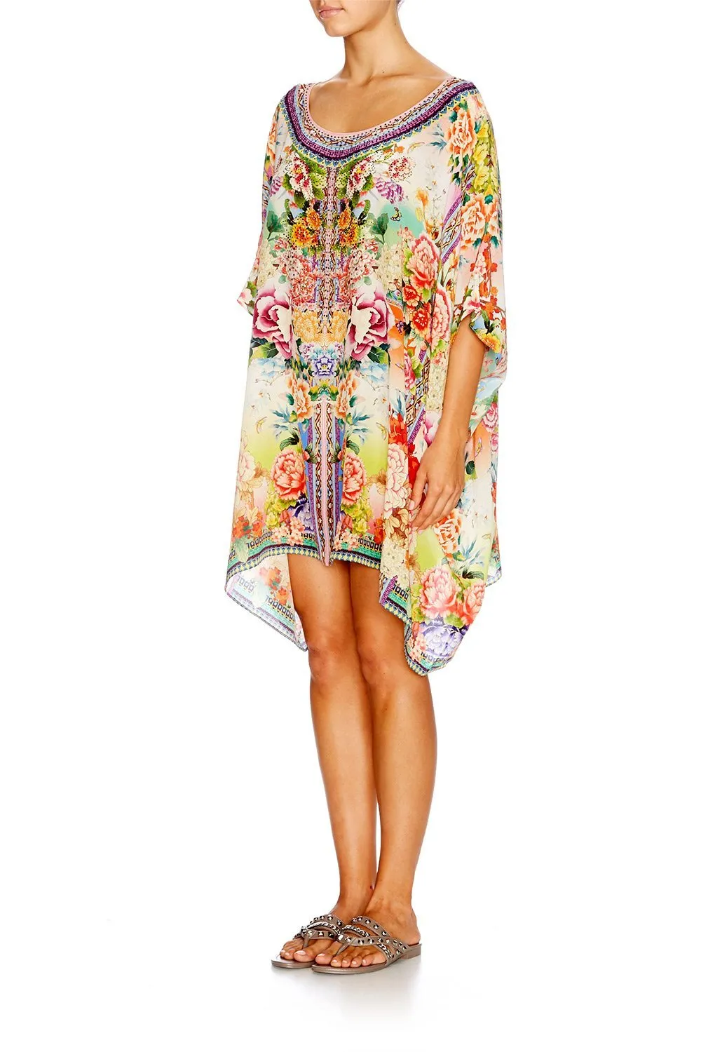 SHORT ROUND NECK KAFTAN FLOWER HOUR