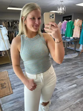 Striped Racerback Tank - Taupe/Blue