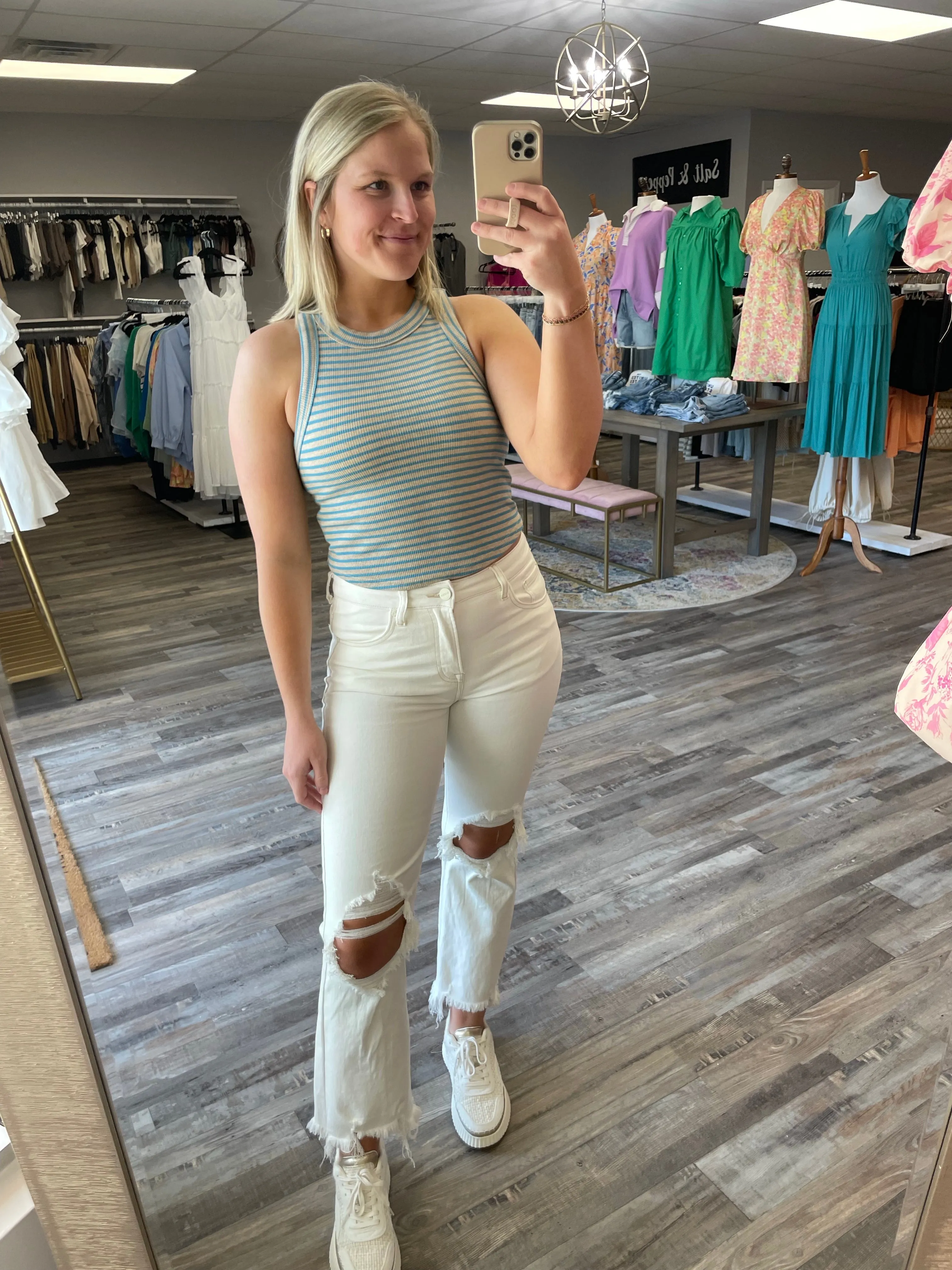 Striped Racerback Tank - Taupe/Blue