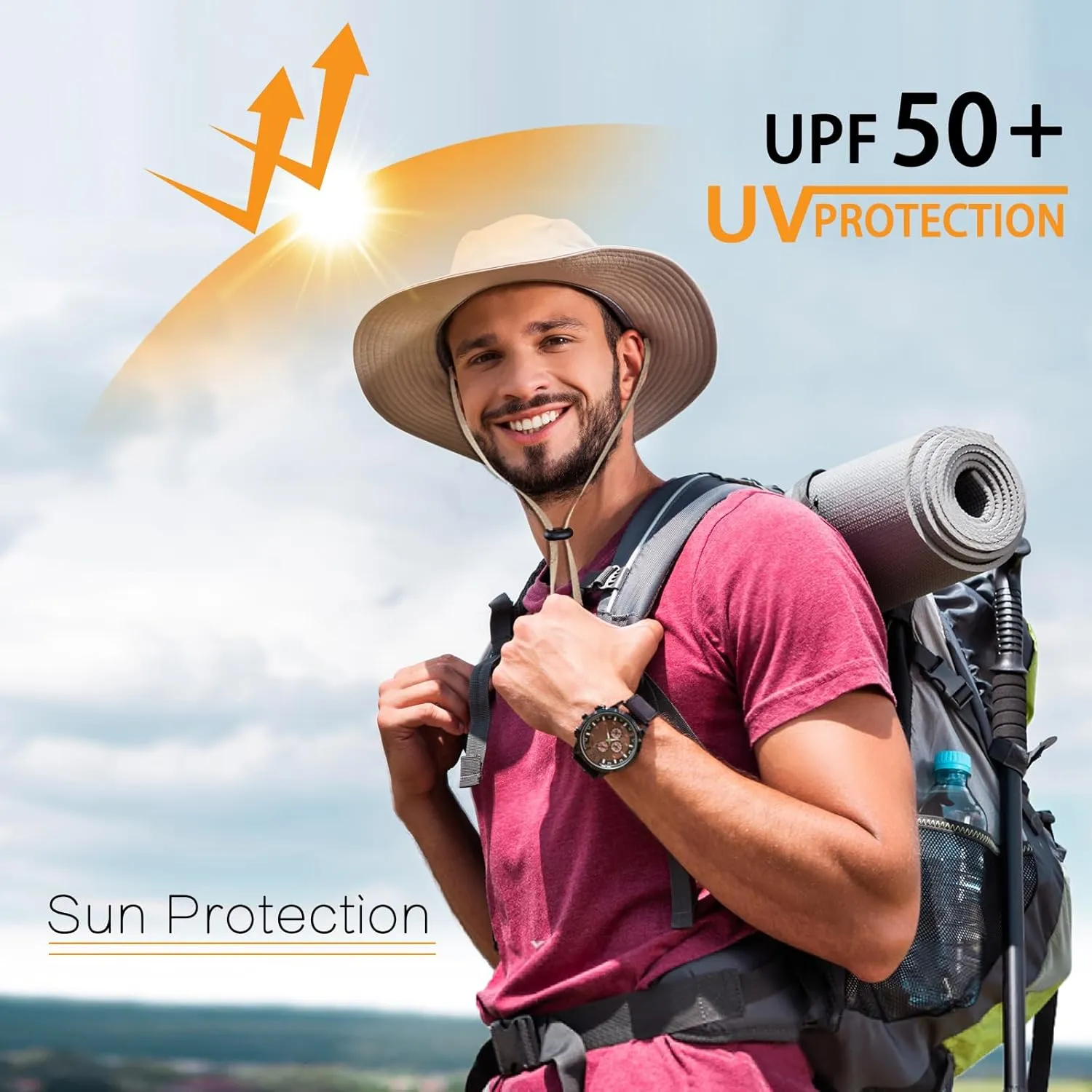 Sun Hat for Men Women UPF 50  Fishing Hat Wide Brim Bucket Hat with UV Protection Summer Hat for Hiking, Beach, Safari